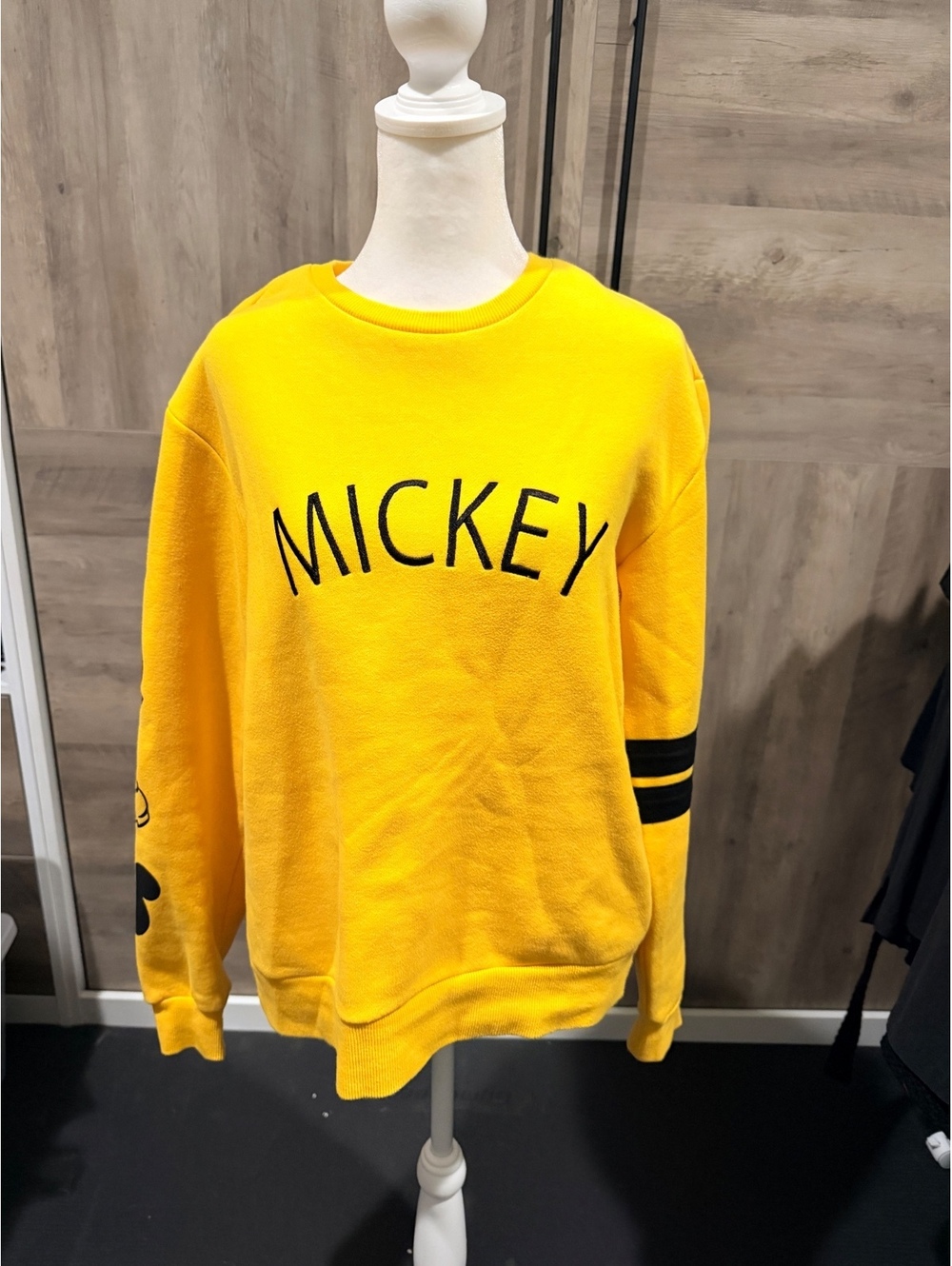 Disney Parks Mickey Mouse Yellow Crewneck Sweatshirt with Sleeve Graphics